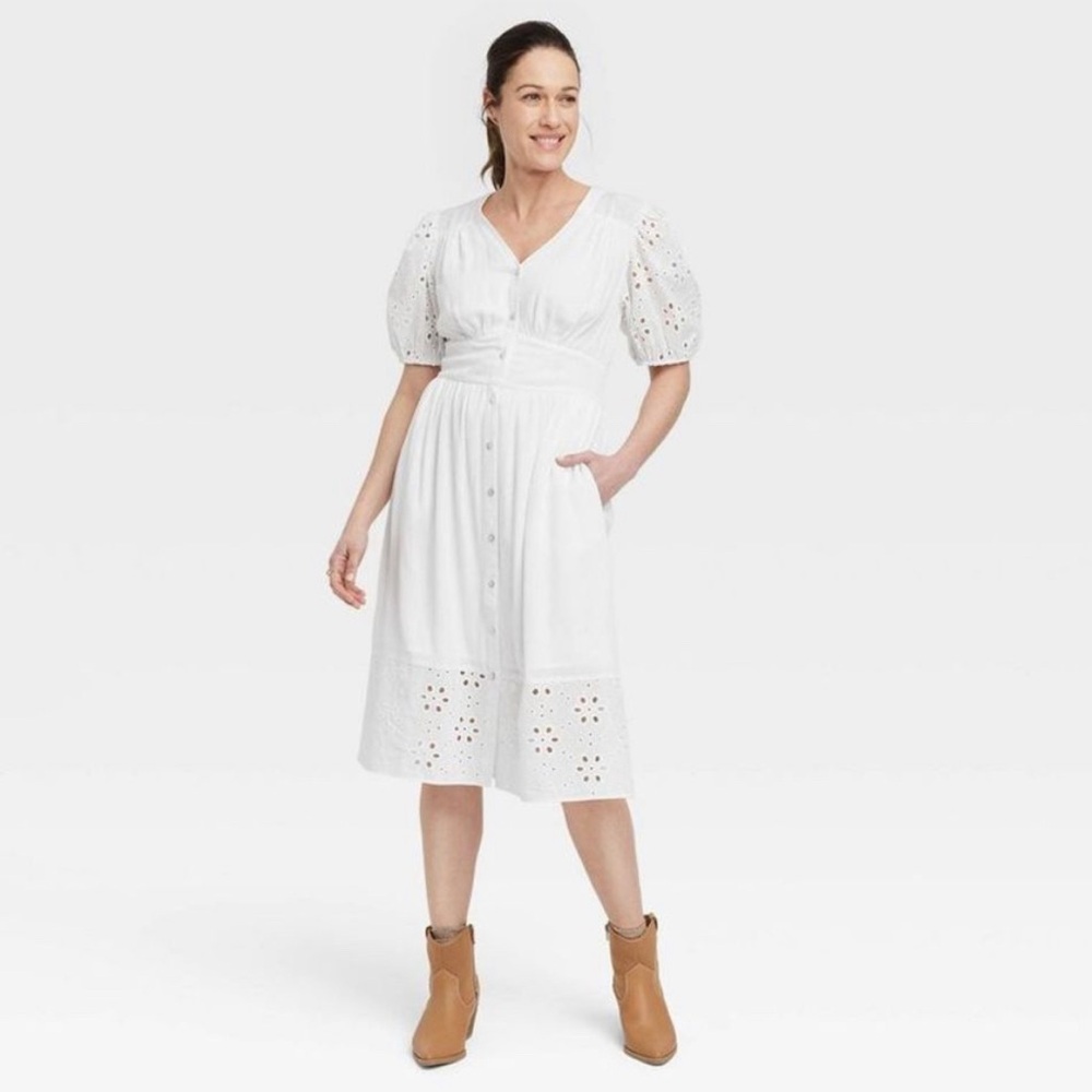 Knox Rose White Eyelet Short Sleeve A-Line Dress Size M